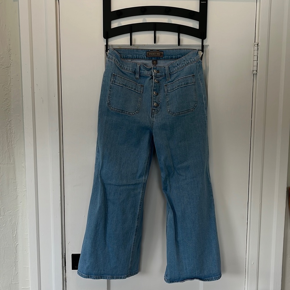 J Crew Button fly wide leg light denim jeans